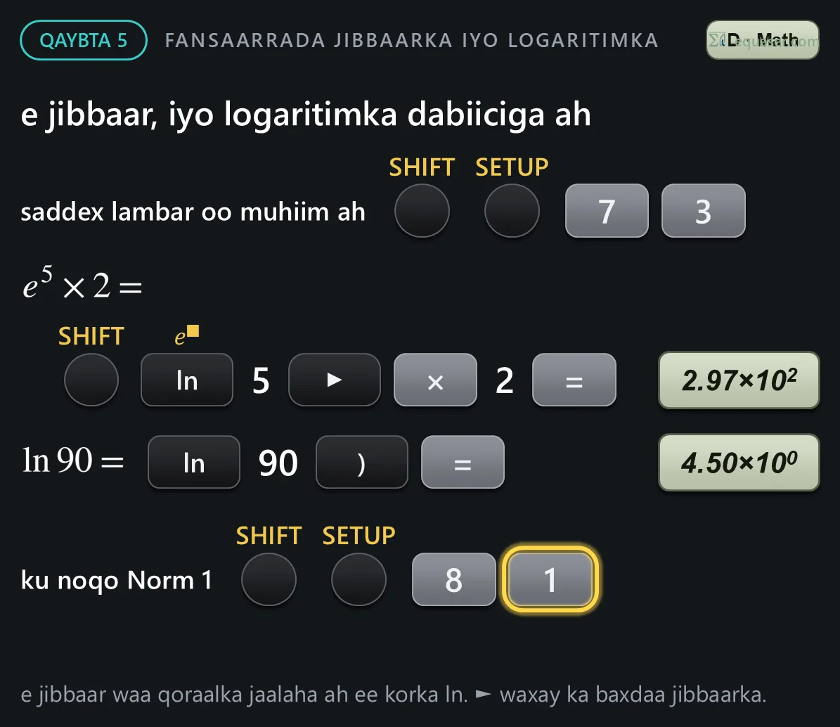 e jibbaar, iyo logaritimka dabiiciga ah