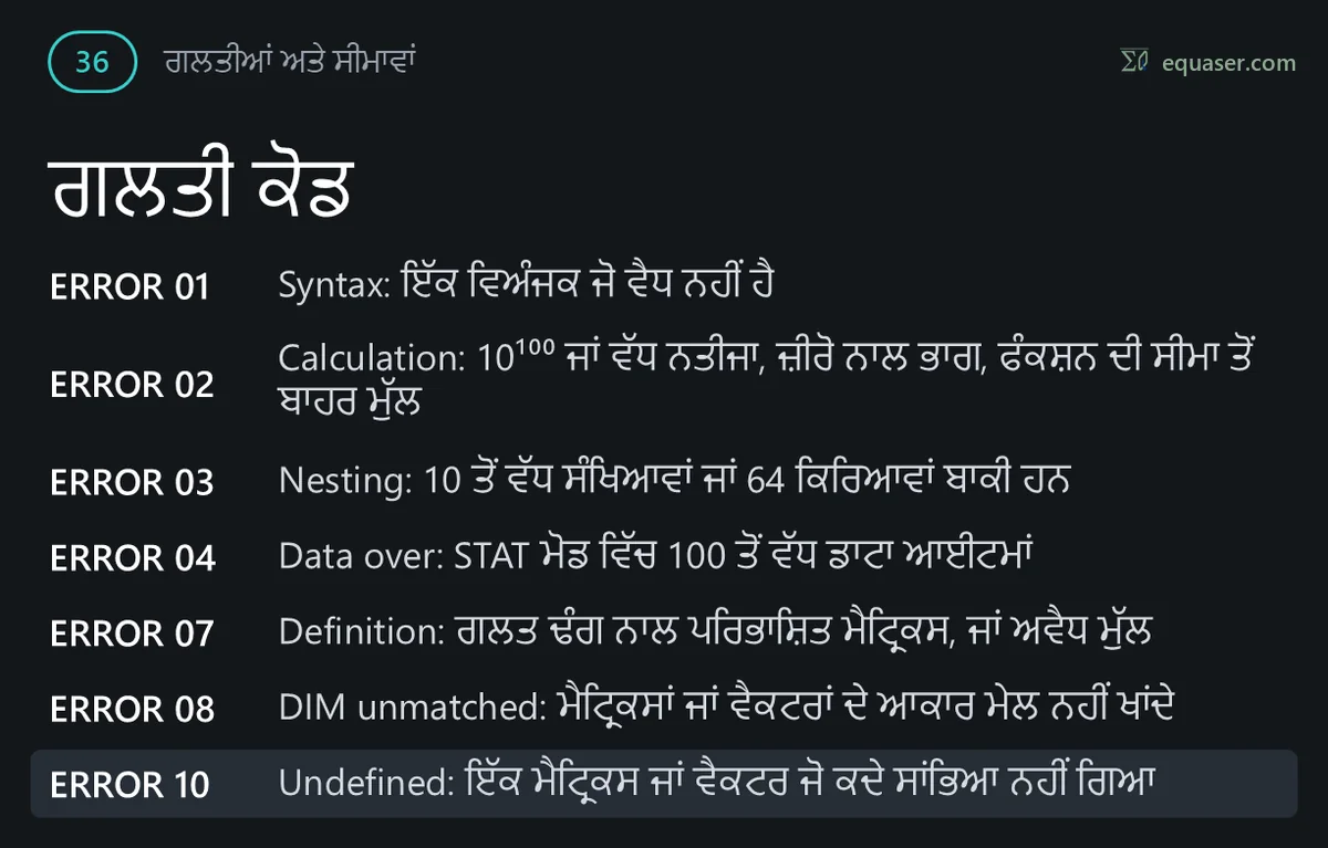 ਗਲਤੀ ਕੋਡ